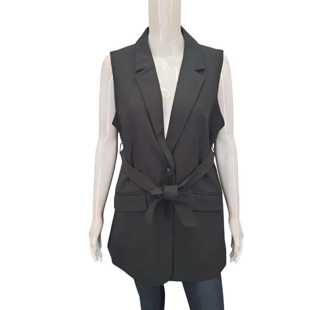 Kate & Mallory Womens Black Dressy Work Office Business Casual Vest Size L
